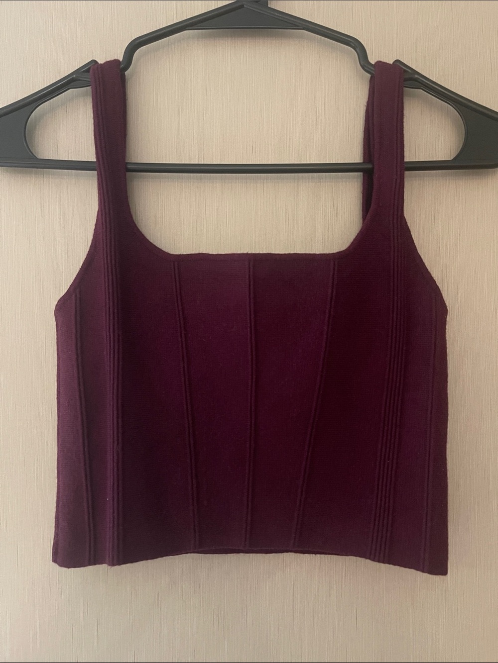 All row small Square Neck Ribbed Crop Tank Top Plum deep wine